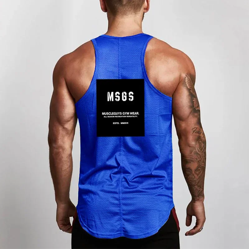 Mesh Fitness Singlets Sleeveless Brand Workout Fashion Cotton Mens Tank Top  Gym Tanktops Bodybuilding Vest Stringer Undershirt
