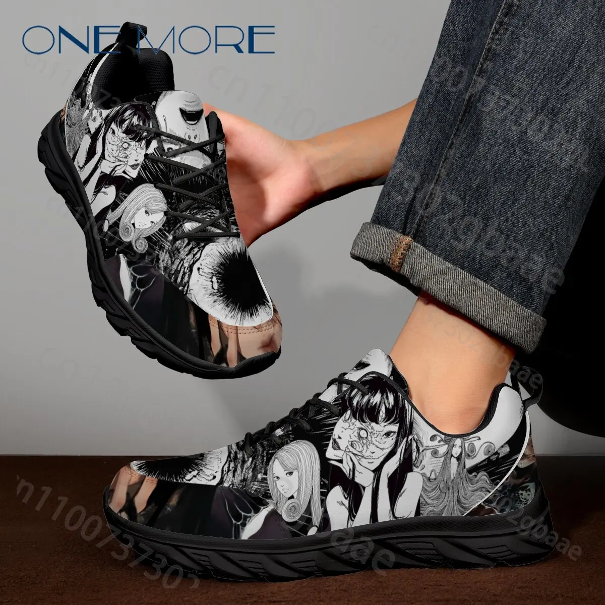 Junji Ito Youth Children Casual Board Shoes Boys Girls Black White Lines New Model  Full Coverage Design Adult Shoes Man Woman