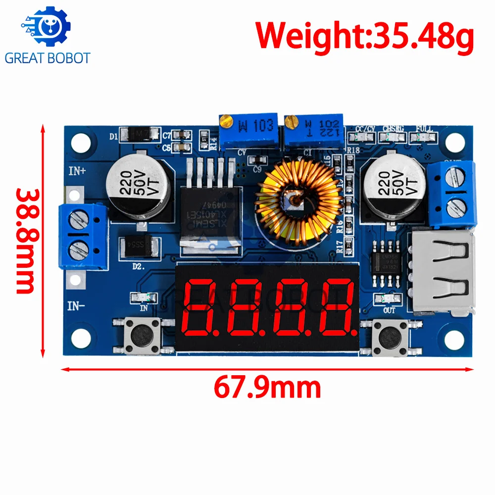 5A 75W Adjustable CC/CV Power Step - down Charge Module: LED Driver with USB Voltmeter, Ammeter &  Voltage Regulator