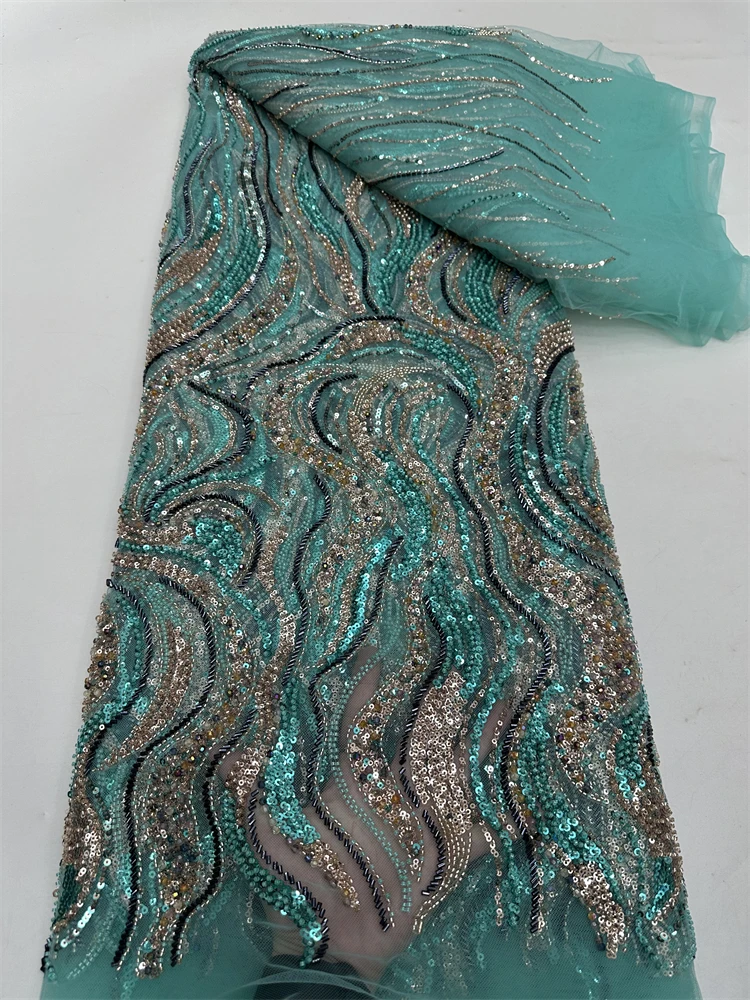 African Sequins Tulle Mesh Lace Fabric Beads 2025 High Quality Lace Nigerian Net Lace Fabrics For Women Party Wedding
