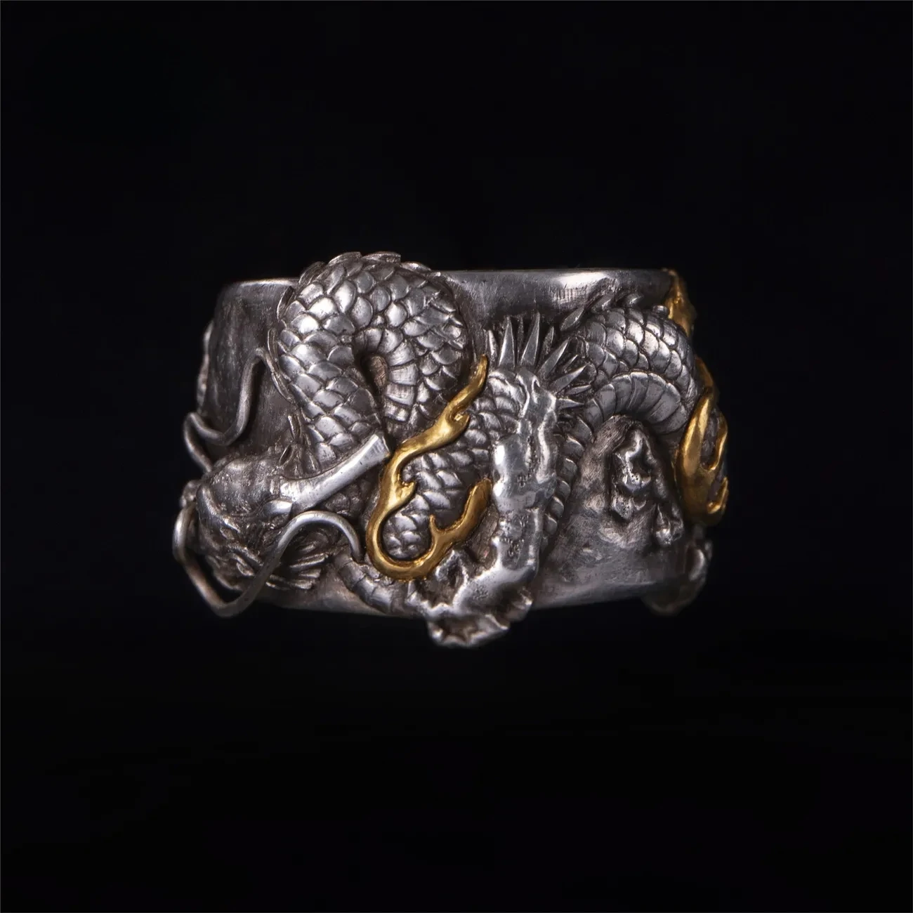 

Exquisite National Style Retro Silvery Color Dragon Golden Color Ribbon Dragon Big Dragon Ring in The Sky New ChineseAccessories