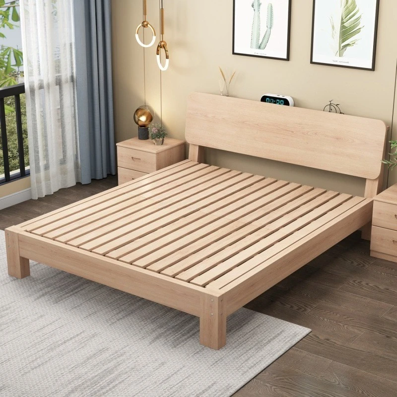 All beech solid wood bed modern simple 1.8 double single bed 1.5 meters household Nordic tatami simple bed frame