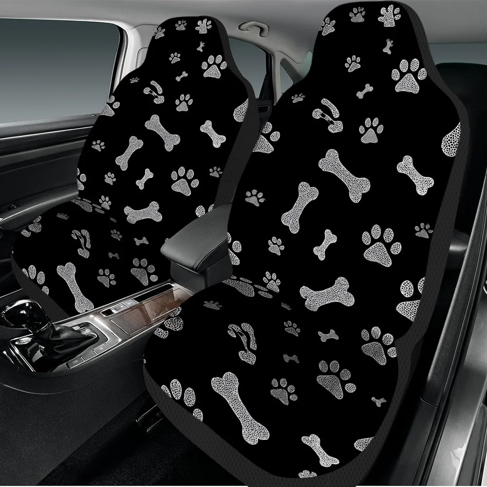 2pcs Dog Paw And Bone Print Seat Covers – Fit For Cars, Trucks, Vans, SUVs | Durable Seat Protectors | Easy Installation & Was