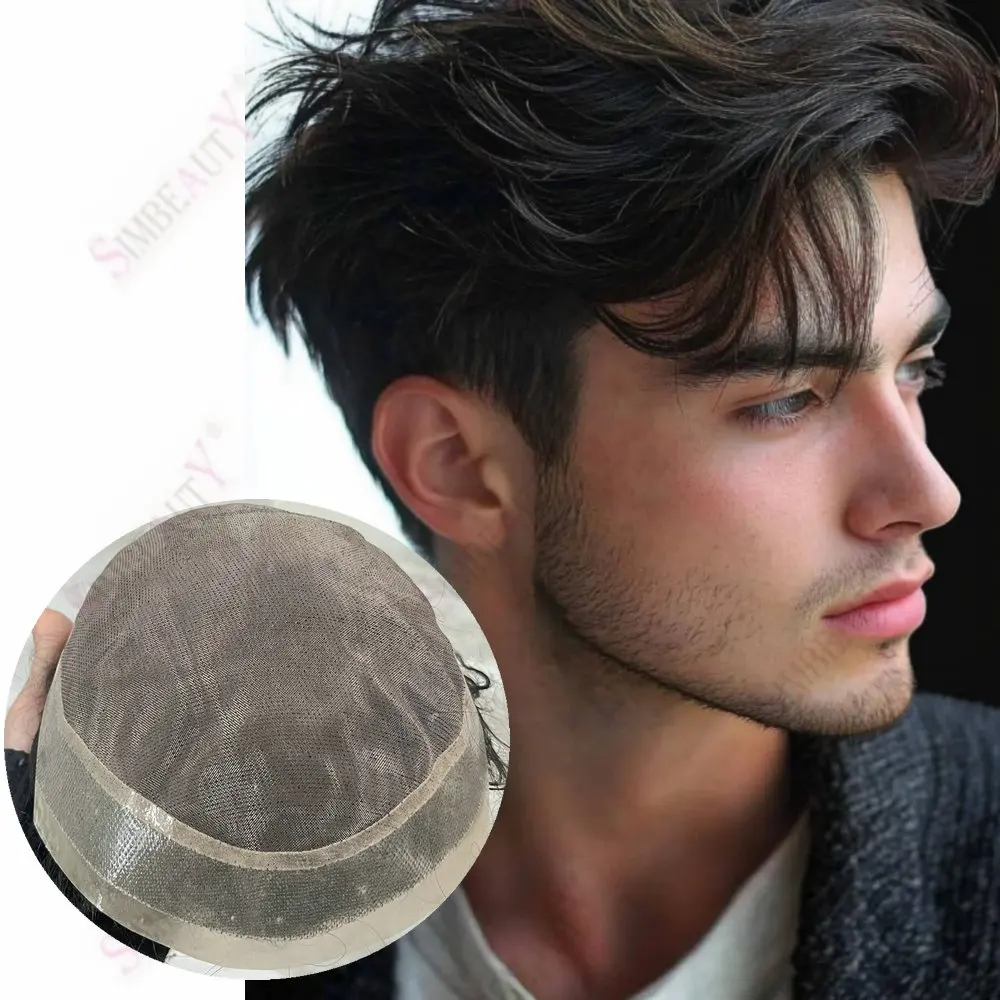 

European Human Hair Brown Blonde Man's Toupee Undetectable Mono PU Base Comfortable Durable Hair System Capillary Prosthesis