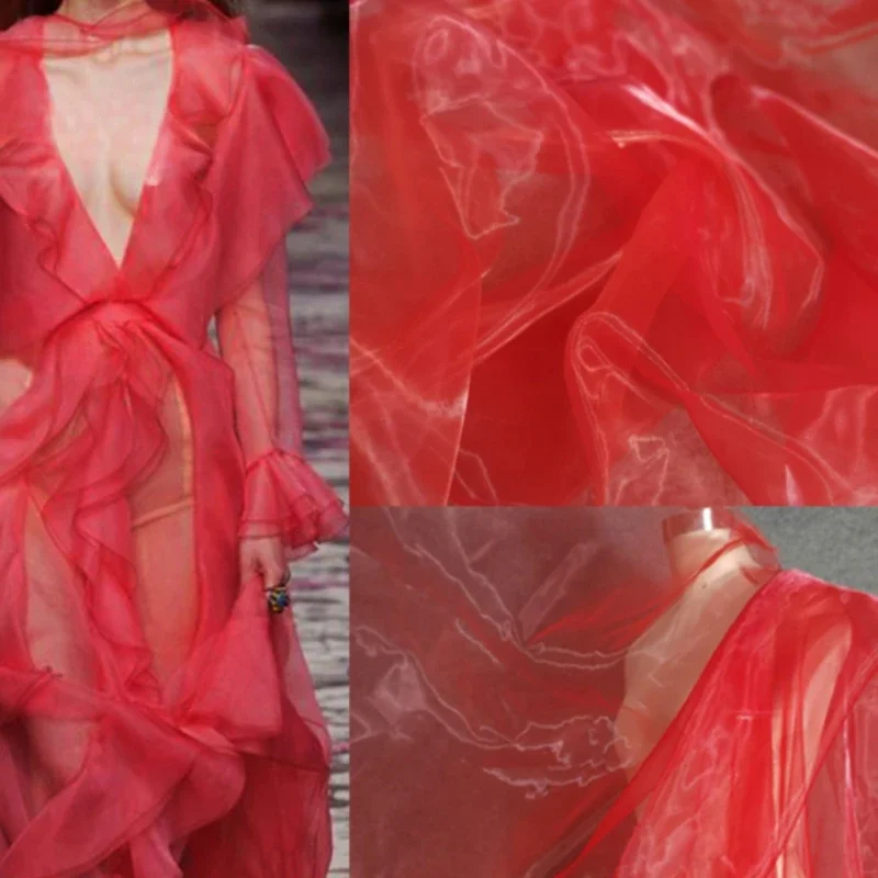 Big Red No.9 High-density Organza with Encrypted Silky Smooth and Transparent Fluffy Skirt Veil Designer Fabric