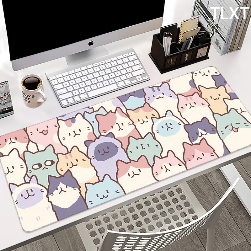 

Cute Mouse Pad Cat Large Deskpad Mouse Mat 100x55cm Table Mats Home Carpet Rubber Xxl Keyboard Desk Mat Kawaii Office Mousepad