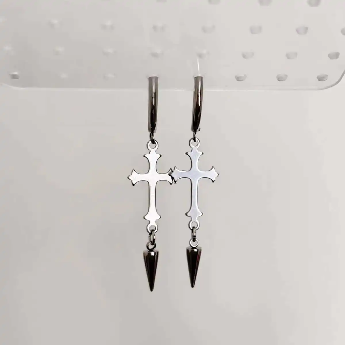 Punk rivet cross earrings,Gothic jewelry,spikes,vortex sun,rock,hippie accessories,Korea,stainless steel,ear hooks For Women Man