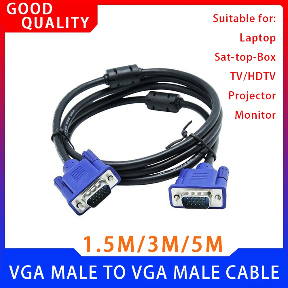 

【Fast Ship】1.5M/3M/5M Vga To Vga Cable HD 15Pin Male To Male Cable Vga Adapter For Computer/Projector/Monitor/Pc/Tv