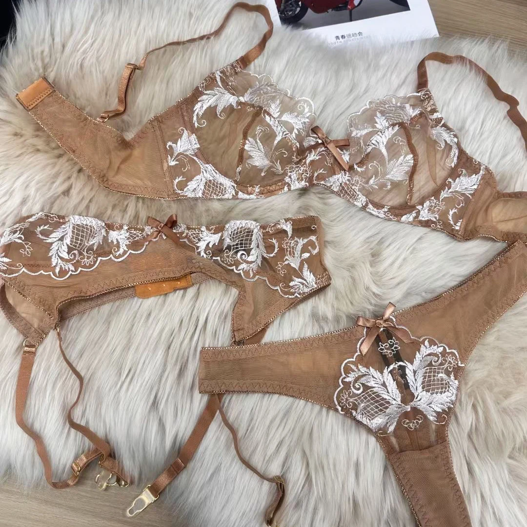

Женский сексуальный кружевной бюстгальтер, тонкий комплект нижнего белья с цветочной вышивкой, нижнее белье, стринги, микро-бикини, бюстгальтер и трусики