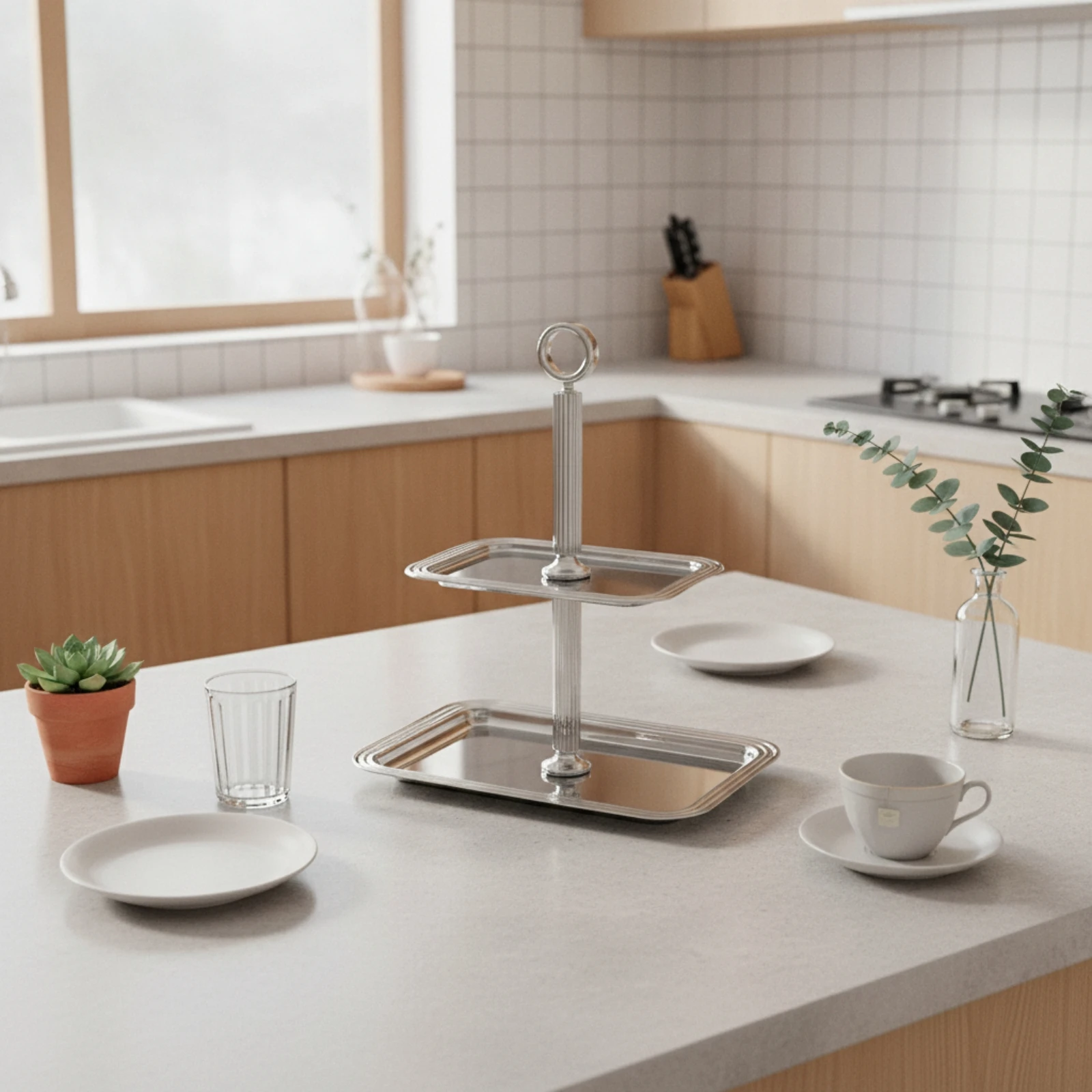 2-Tier Cake Stand Rectangular Two-Tier Serving Tray Cake Stand with Handle Food-Grade Easy to Clean for Hosts, Afternoon Tea - view 4
