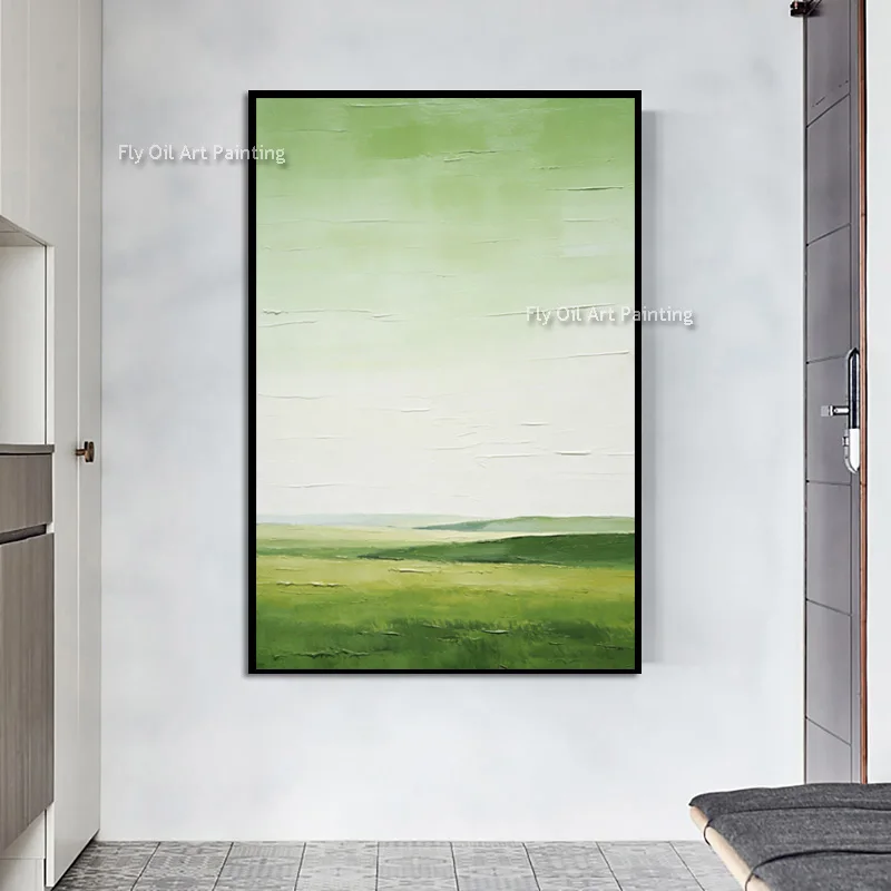 Special Design Beautiful Green Blue Starry River Canvas Thick Artwork Large Blue White Star Sky Oil Painting For Living Room