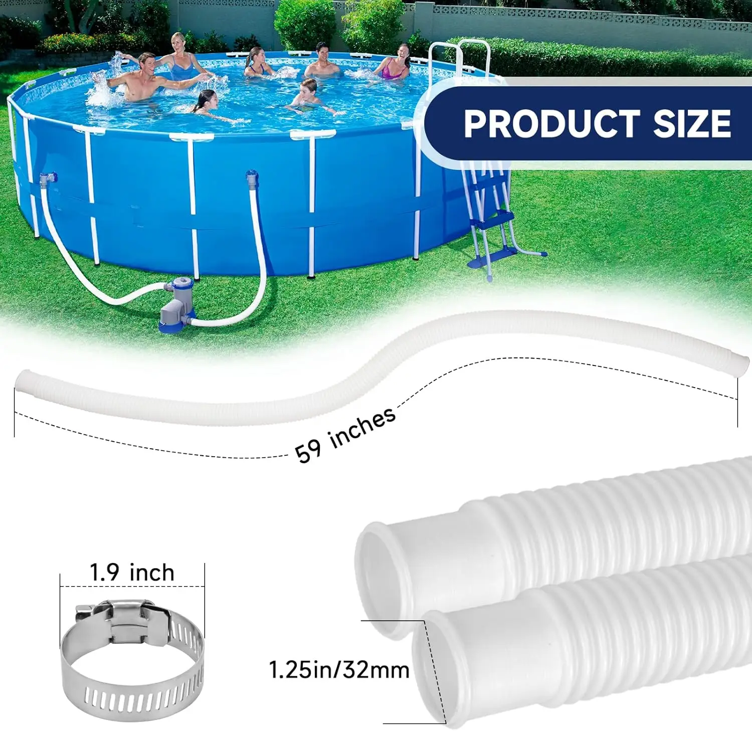1/4pcs 32mm Pool Hoses For Intex 1-1/4 Inch Above Ground Pool Filtration Pump Replacement Hose Filter Pump Swimming Pool Parts