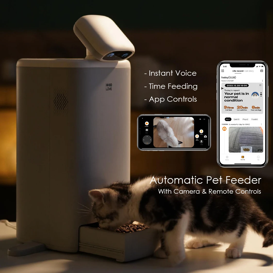 App Controls Intelligent Auto Pet Food Feeder Cat Dog Slow Dry Food Dispenser Container Smart Automatic Pet Feeder With Camera