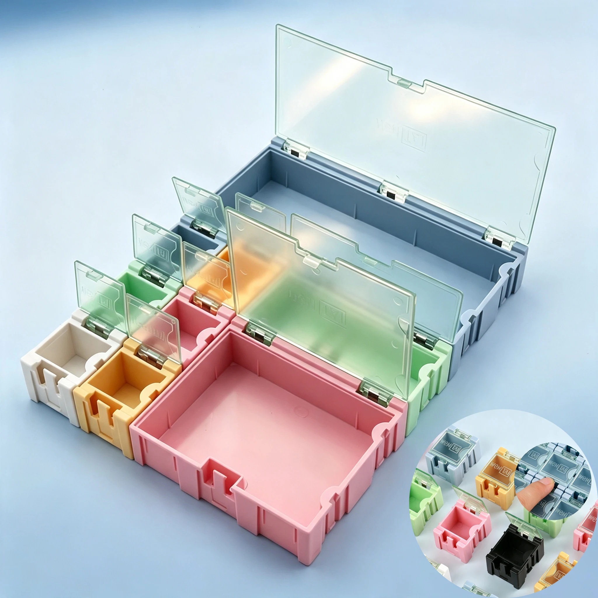 9pcs Combination SMT Box Electronic Parts Box Small Resistance Storage Box Mobile Chip Classification Box IC Component Box