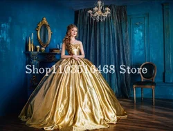 Historical Gold Prom Dresses Evening Gowns Elegant Sheath Satin Puffy Princess Dresses Women's Party Dresses فساتين سهرة