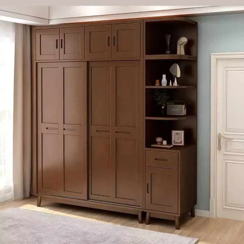 New Popular Sliding Door Wardrobe Solid Wood Simple Cabinet Home Bedroom Small Apartment Rental Housing Special Hanging