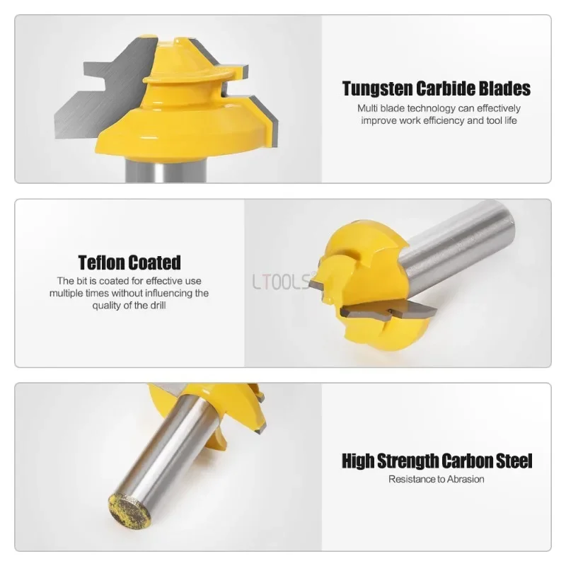 45 Degree Mortise Router Bit Round Shank Stock Lock Miter Milling Cutter Woodworking DIY Router Bit for 90-Degree Tenon Joint