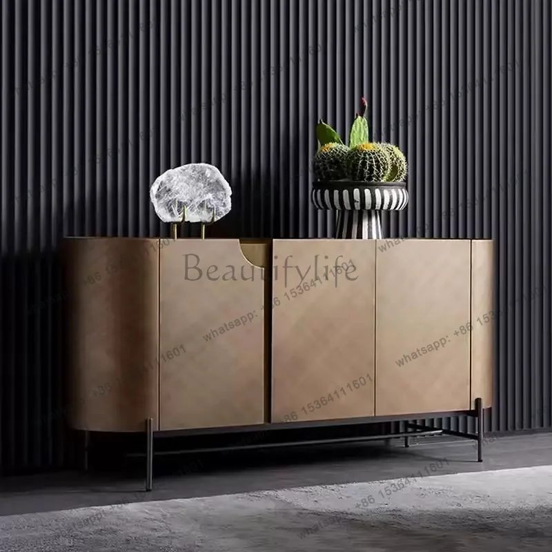 side cabinet light luxury Nordic modern minimalist champagne color  locker metallic paint porch cabinet Living room furniture