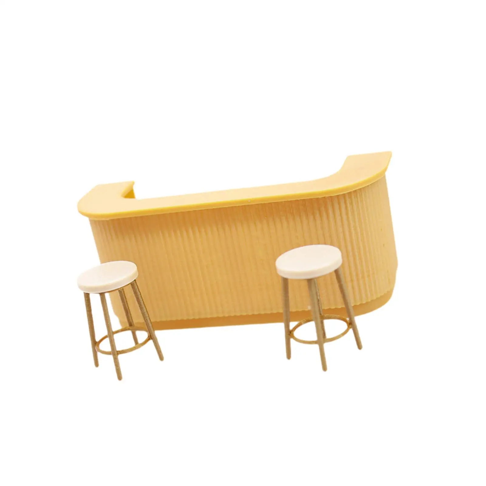 ชุดเคาน์เตอร์บาร์จิ๋วพร้อมเก้าอี้สูงสำหรับบ้านตุ๊กตา 1/12 ชุด DIY สำหรับเล่นบทบาทสมมติ อุปกรณ์เสริมตุ๊กตา เฟอร์นิเจอร์บ้านตุ๊กตาสำหรับเด็กผู้หญิง