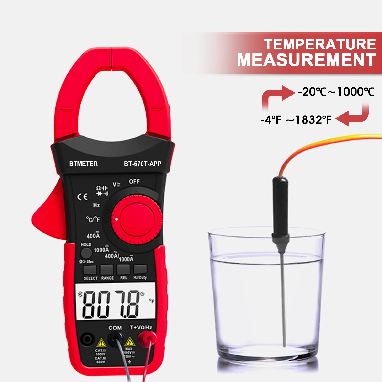 4000 tellingen automatische bereik intelligente digitale AC/DC-stroomtang multimeter aansluiten op mobiele telefoon met APP-functie Backlight BT-570T-APP