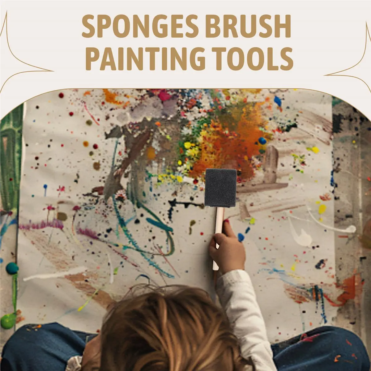DT38 50 Pcs 2 Inch Foam Sponge Wood Handle Paint Brush Set, Great for Acrylics, Stains, Varnishes, Crafts, Art