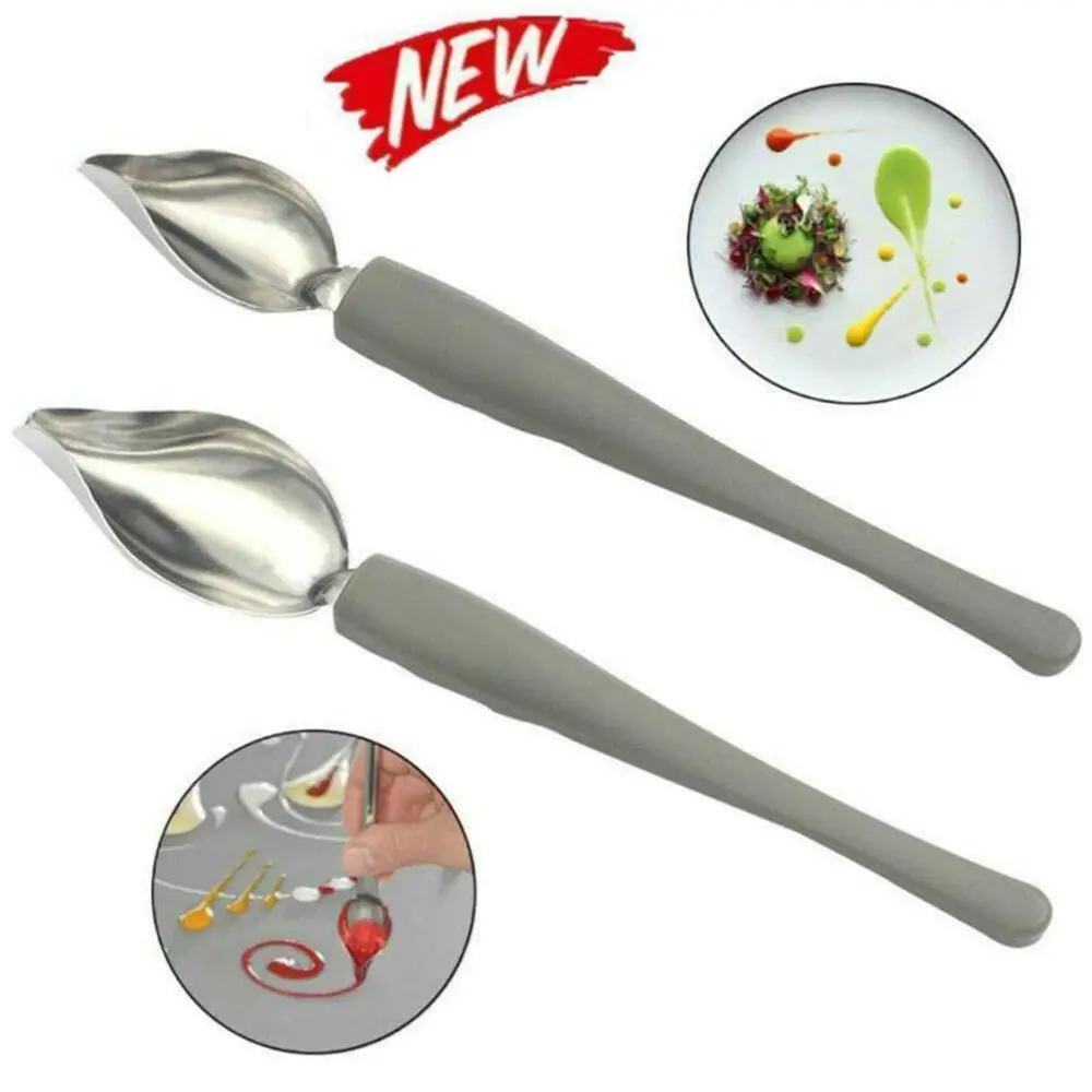 Painting Pencil Spoon Stainless Steel Art Pencil Draw Design Kitchen Nozzle Spoon Chef Decoration Spoon Valon Sauce Spoon