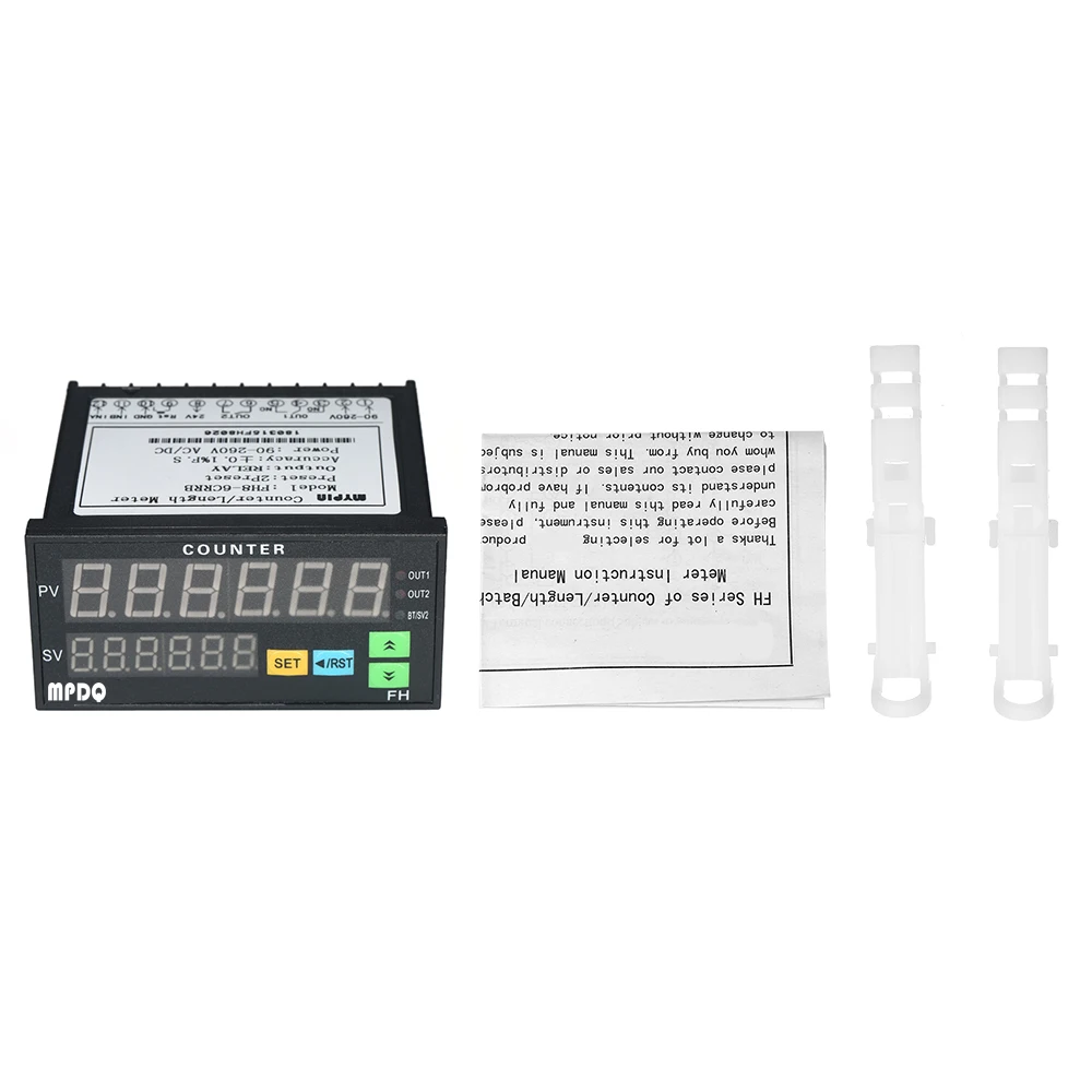 Dual Display Digital Counter 6 Digits FH8-6CRRB Light-emitting Diode 90~265V AC/DC Length Meter with 2 Relay Output and Pulse