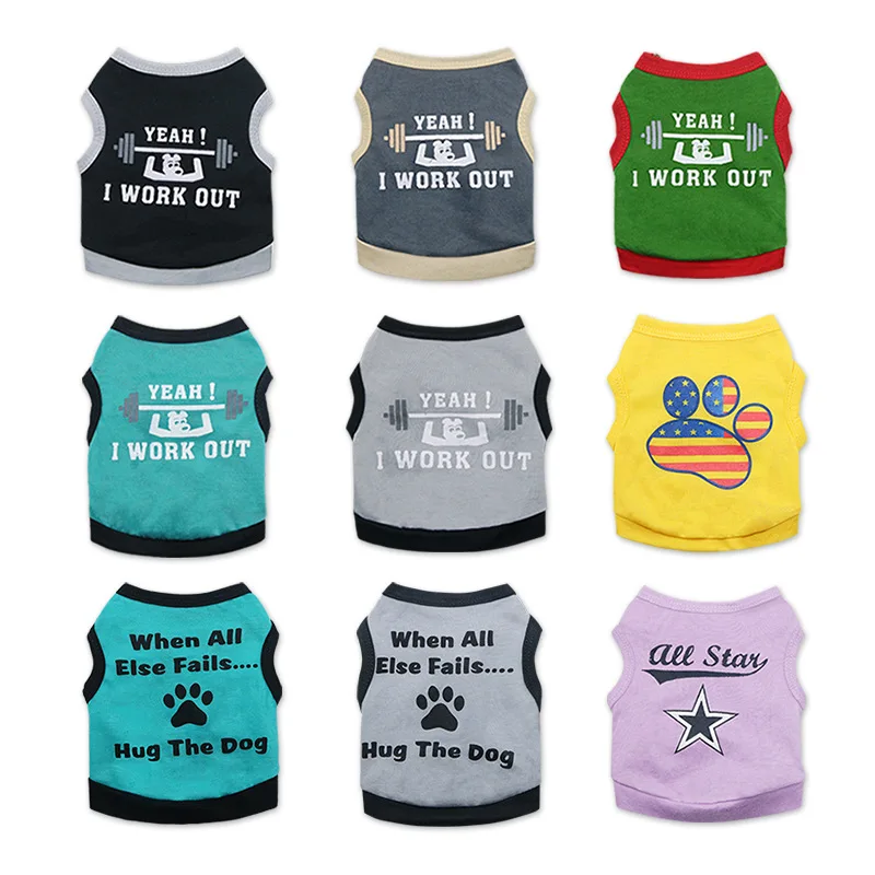 

Weightlifting Dog Vest Wholesale, Cotton Jersey Pet Clothing for Small Breed Puppy Kitten, Spring Summer Apparel