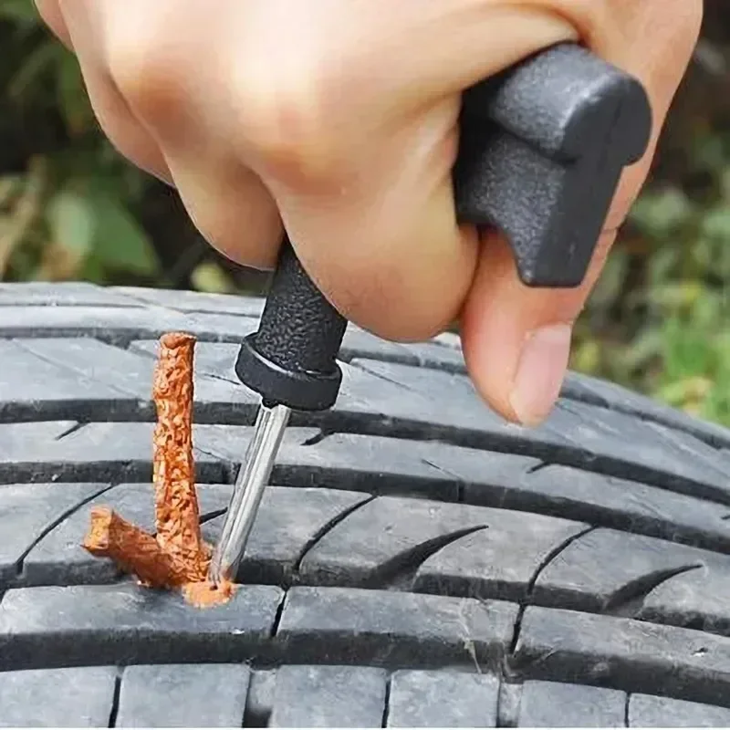 Herramienta de reparación de neumáticos de coche, Kit de reparación de neumáticos sin cámara con tiras de goma, herramienta de tachuelas, tapón de