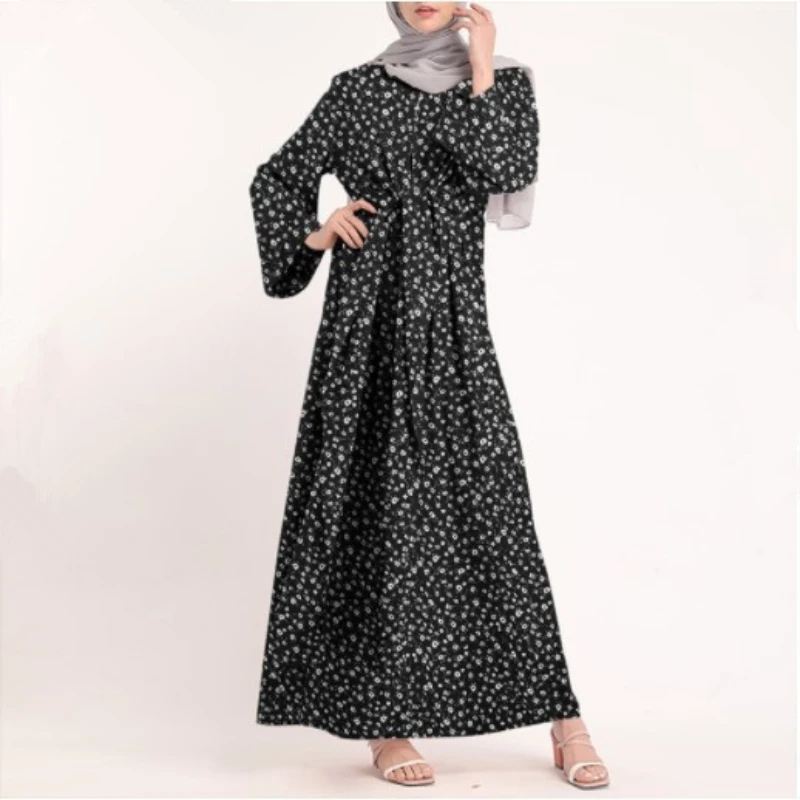 2022 Middle East Muslim Dress Robe Arab Turkey Dubai Fashion Solid Color Elegant Simple Print Dress Robe Abaya Moroccan Kaftan