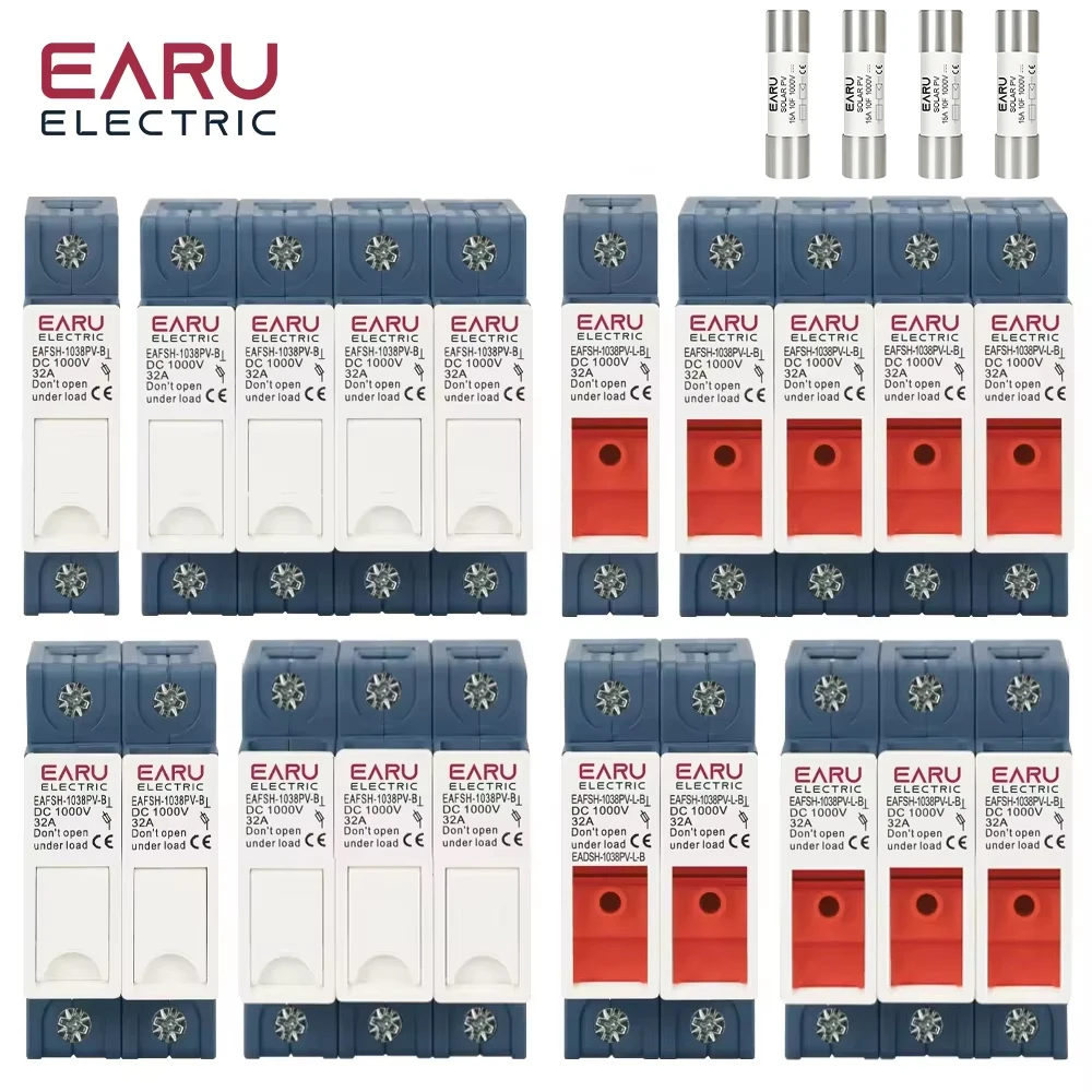 EARU 1/2/3/4P Solar DC Fuse Holder High Voltage Solar PV DC1000V Photovoltaic 6-32A Photovoltaic System Protection Protector GPV