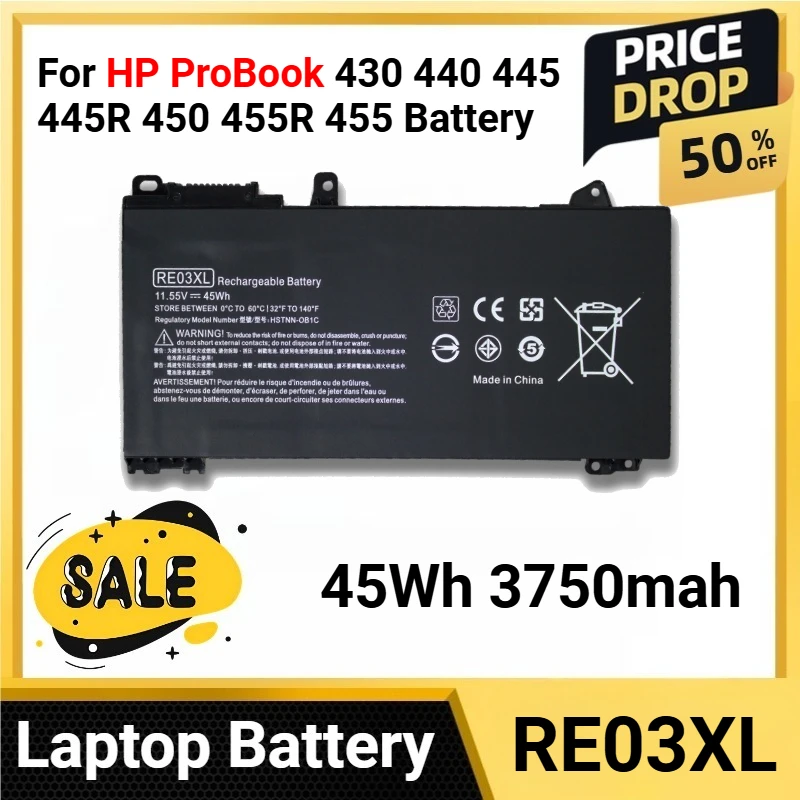 

RE03XL 45Wh 3750mah For HP ProBook 430 440 445 445R 450 455R 455 Battery G6 G7 ZHAN 66 Pro HSTNN-UB7R HSTNN-0B1C series