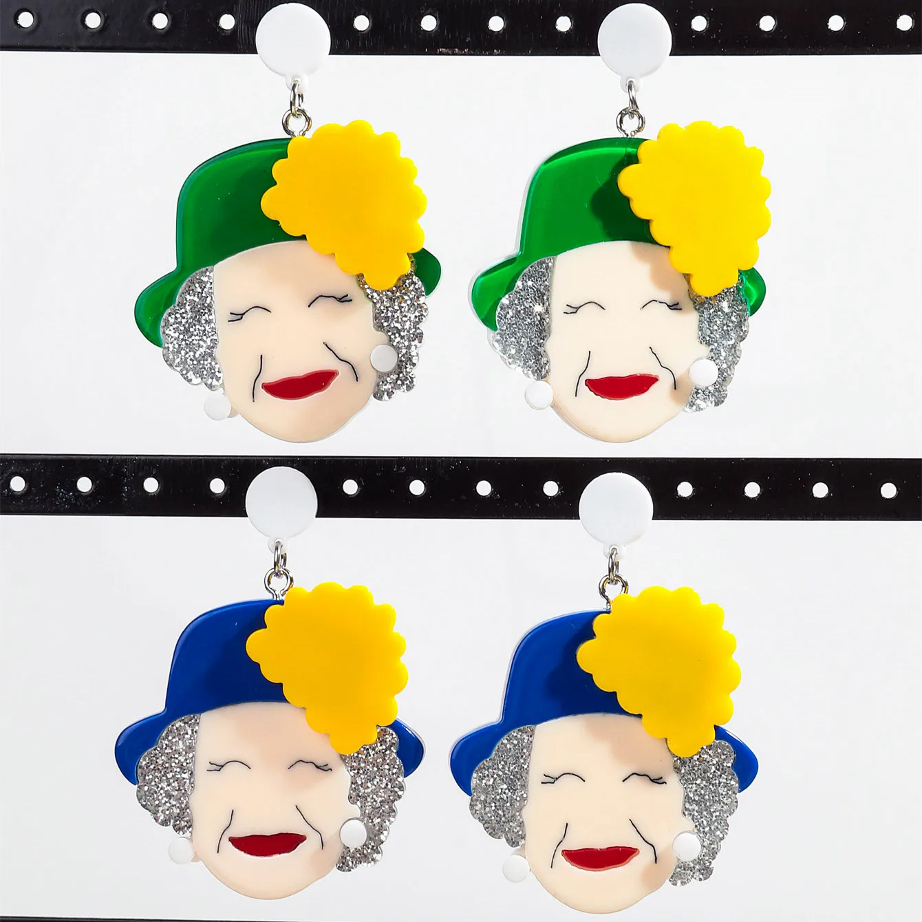 New Cute Acrylic Big Queen Grandma Figure Drop Earrings for Women Trendy Hat Elizabeth II Celebrity Dangle Earring Jewelry Gifts