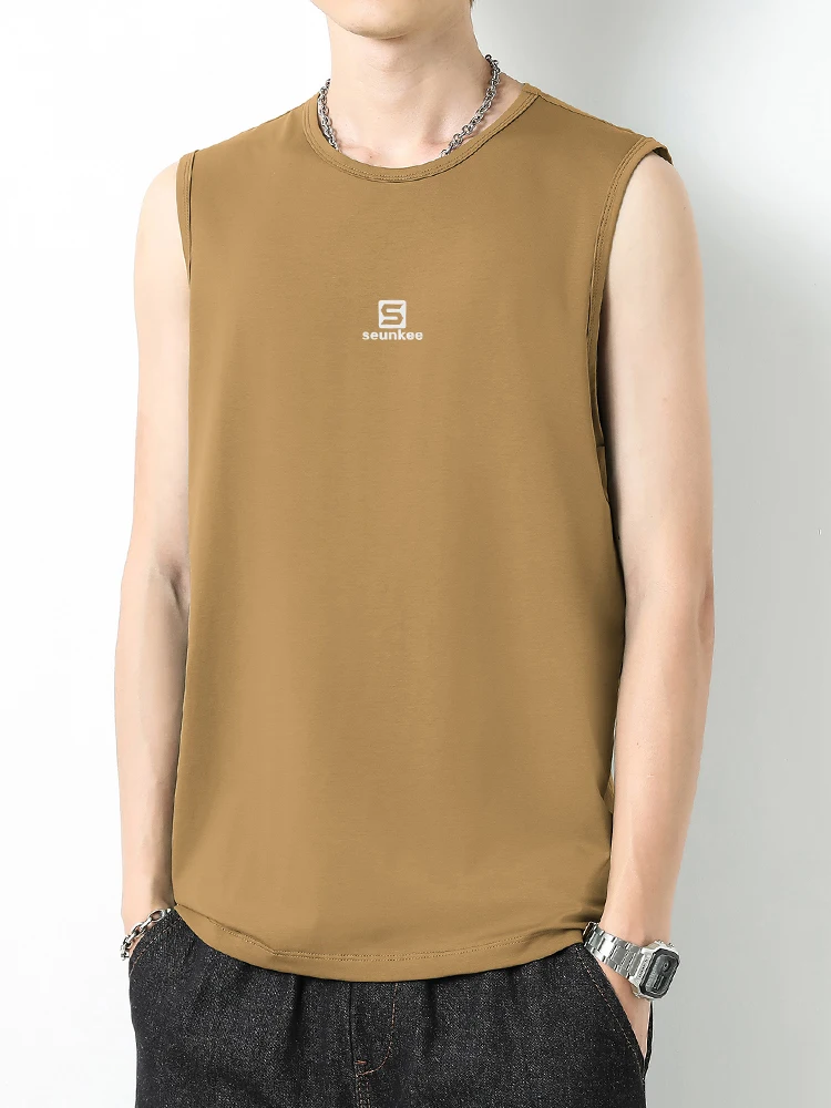 

Мужская летняя майка из модала и хлопка с эффектом ледяного шелка, тонкая, без рукавов, для фитнеса и баскетбола, быстросохнущая, с геометрическим узором, круглый вырез