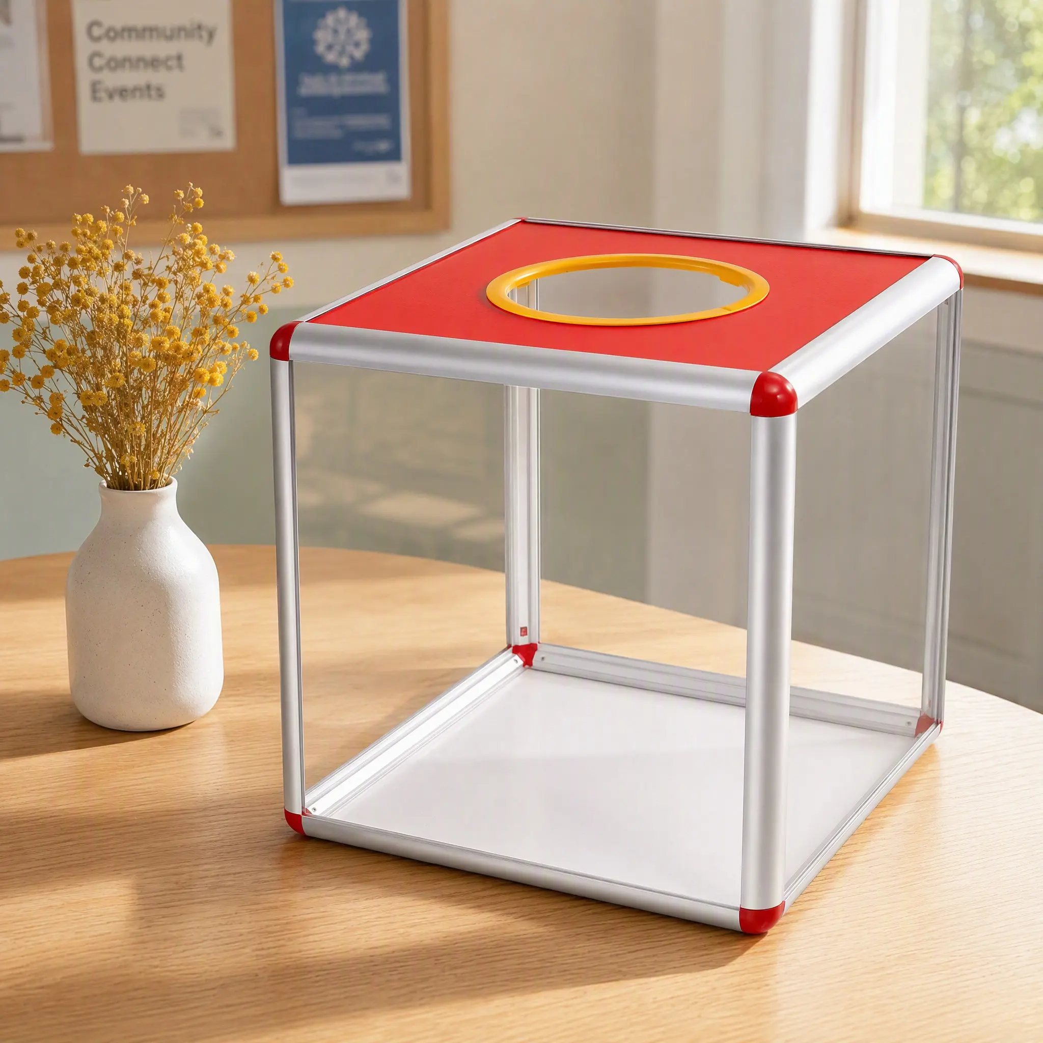 Lottery Box Aluminum Alloy Raffle Square Shape Portable Donation Box Voting Storage Container Contest Fundraising Business Party