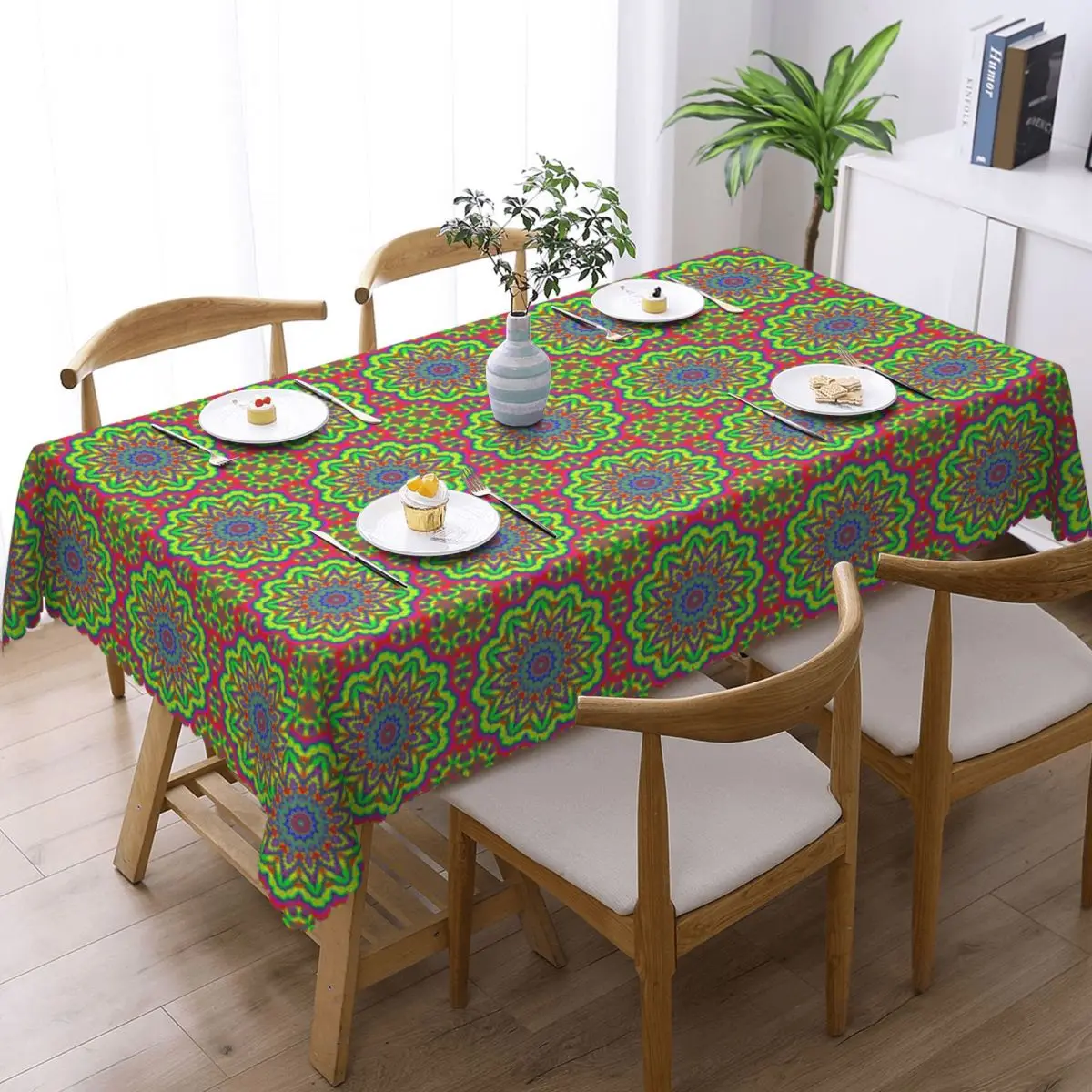 Psychedelic Trippy Acid LSD Art Custom Rectangular Tablecloth Oilproof Table Cover for Dining Events Table Cloth