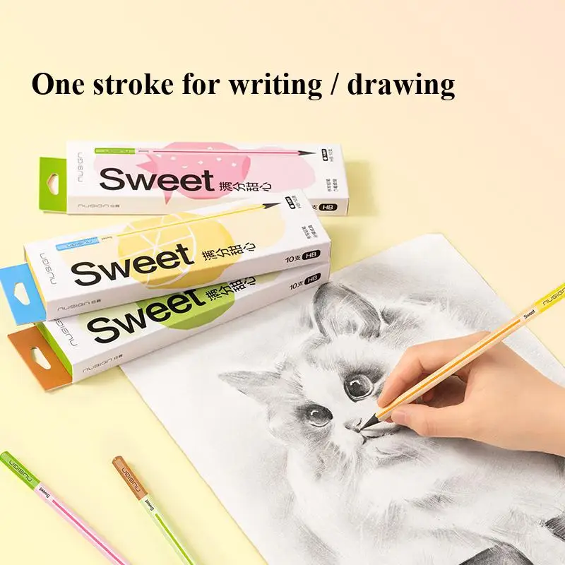 10PCS Box Deli Nusign NS1718-HB Black Wooden Sweet Scented Pencil HB Hexagonal Lead-Free Writing Pencils for School & Office Use