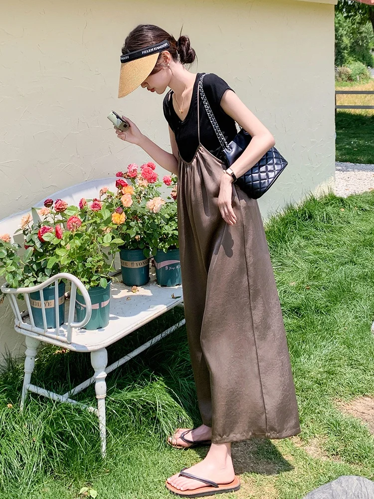 

Японский свободный комбинезон с широкими штанинами для женщин, летний, тонкий, с высокой талией, удобный, дышащий, повседневный