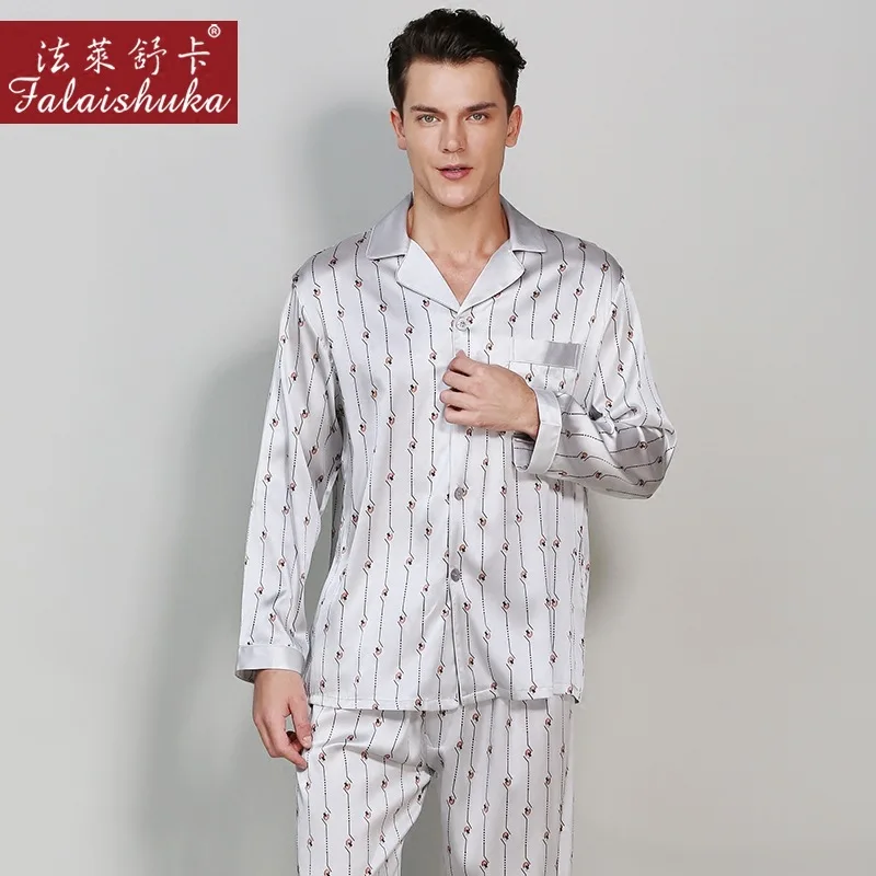 16 momme pure silk pajamas sets men Long sleeve spring fashion homewear noble pijamas silk sleepwear T9015