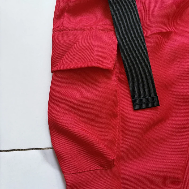 TV Calamari Game Guard Cosplay Costume Red Jumpsuit Outfit Adult Teenagers Tracksuit Hooded Overall Belt Gloves Mask Set Hallowe