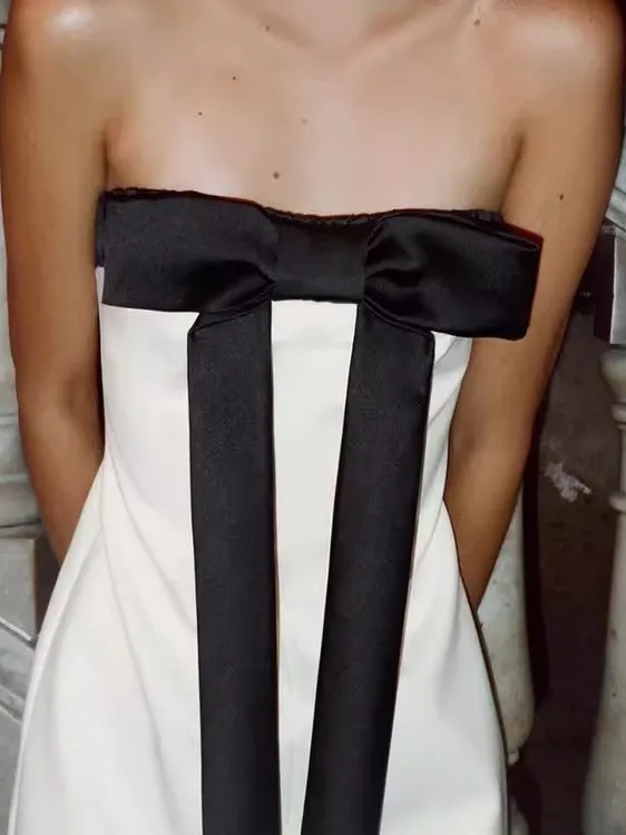 Nouveau hiver femmes Design oulder Bared col droit noeud décoration bustier tubulaire Dr décontracté Sle t-shirt Dr