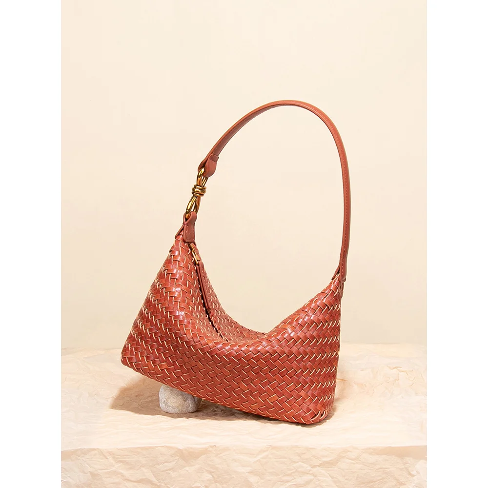 New Handmade Woven Bag, Women's Soft Leather Lunch Box Bag, Armpit Bag, Dumpling Bag, Versatile, Light Luxury Tofu Bag
