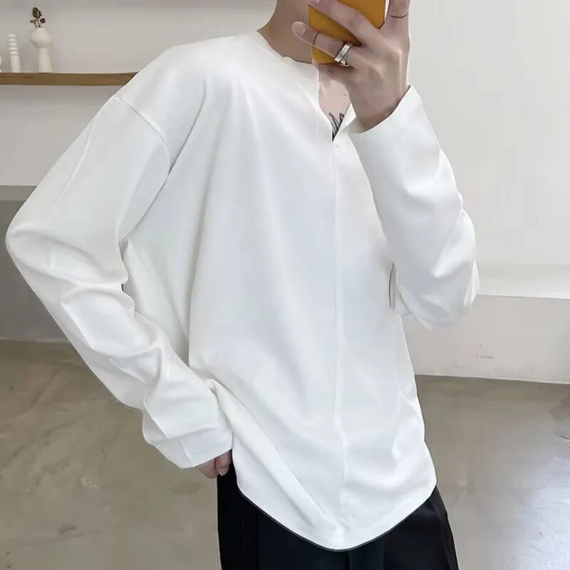 

V-Neck Men's Large Spring Personality Small New Loose Size Single Shoulder Long Sleeve Fashion Korean Version Simple T-Shirt