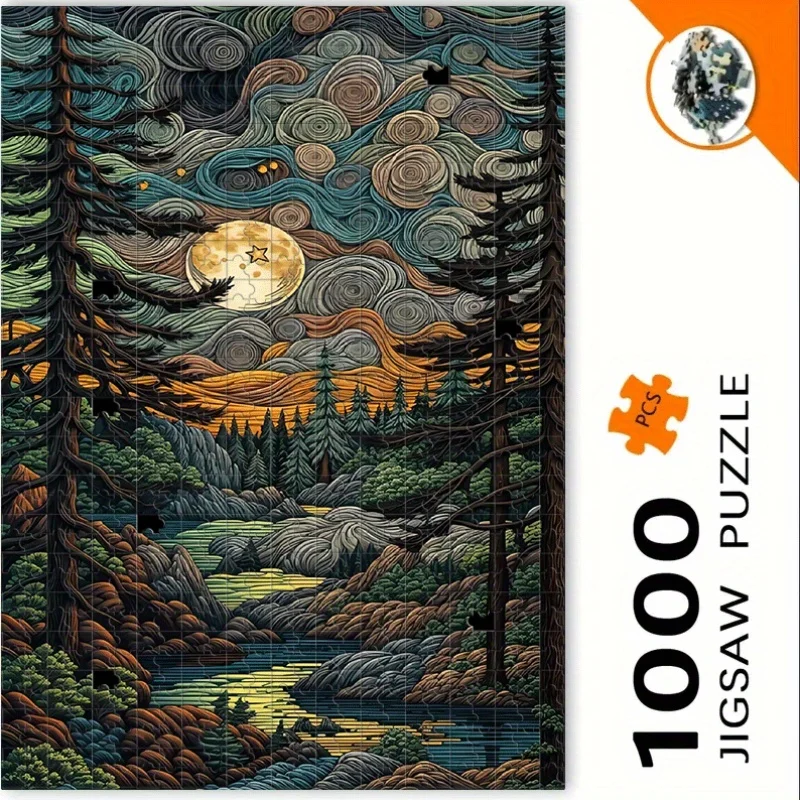 Puzzle Księżyc, Gwiazdy, Chmury, Las, Rzeki, Góry 500/1000 elementów dla dorosłych - Interaktywna gra rodzinna, dla kolegi z akademika I