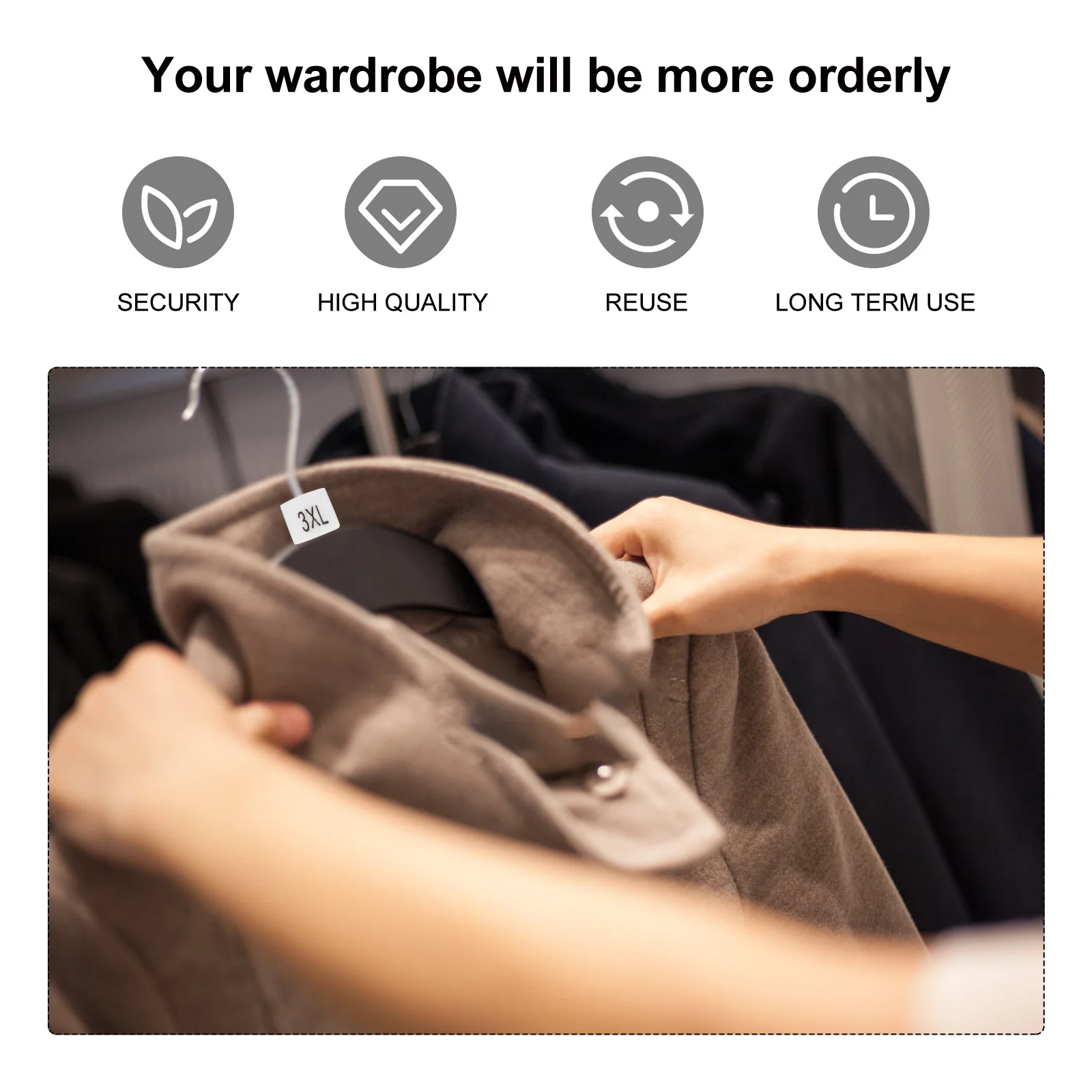 

100Pcs Plastic Clothes Hanger Size Markers White Color-Coding Garment Sizes Tags Kit for Home Store Wardrobe Organization