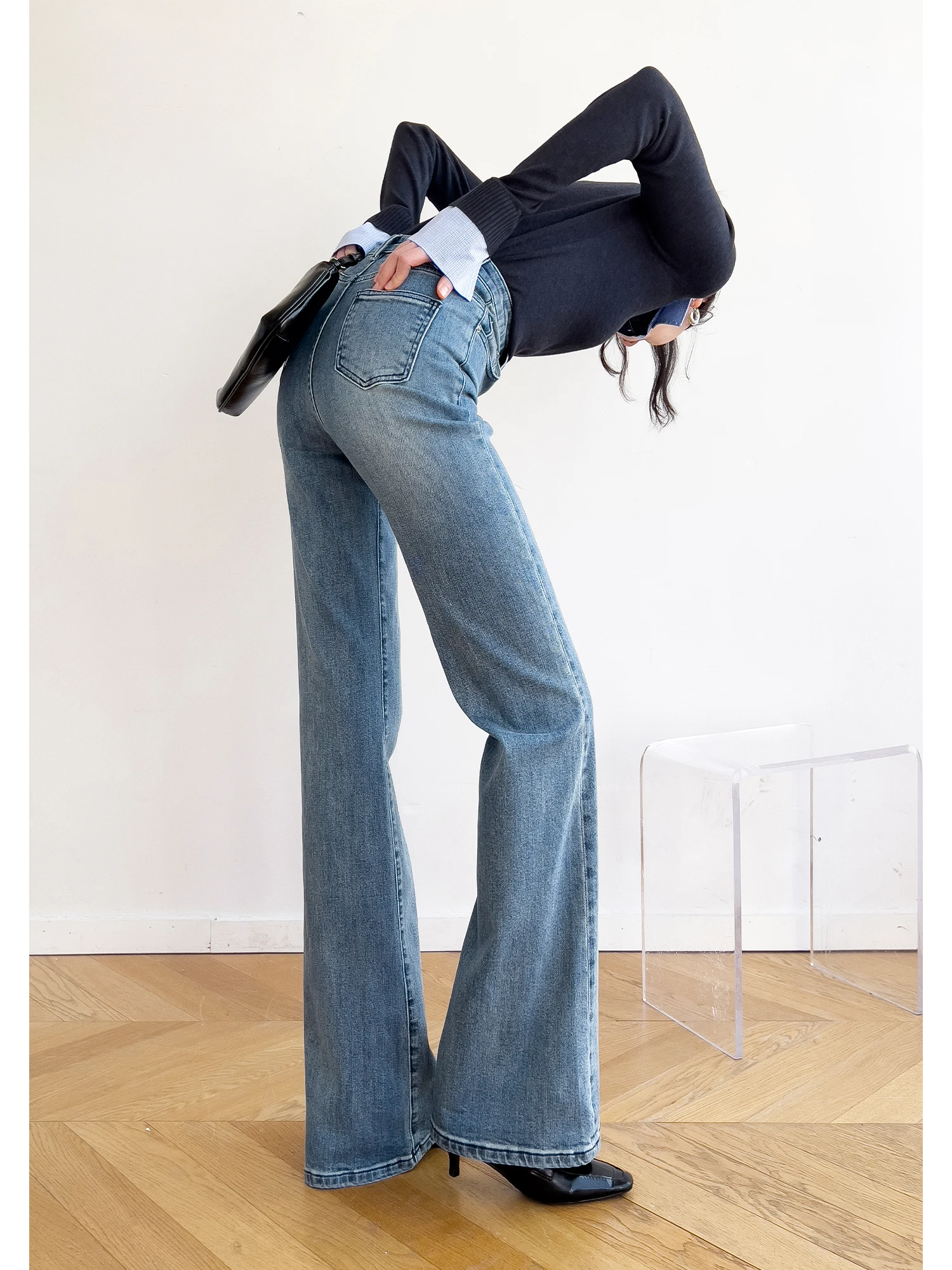 

Осенне-зимние широкие джинсы с высокой талией, женские высокие не облегающие джинсовые брюки, удлиненная длина, модные женские брюки