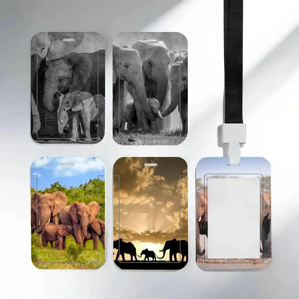 Wildlife Elephant Family Cute ID Card Holder Badge Cover PVC Card Case Student Work Card Holder Gift For Girls