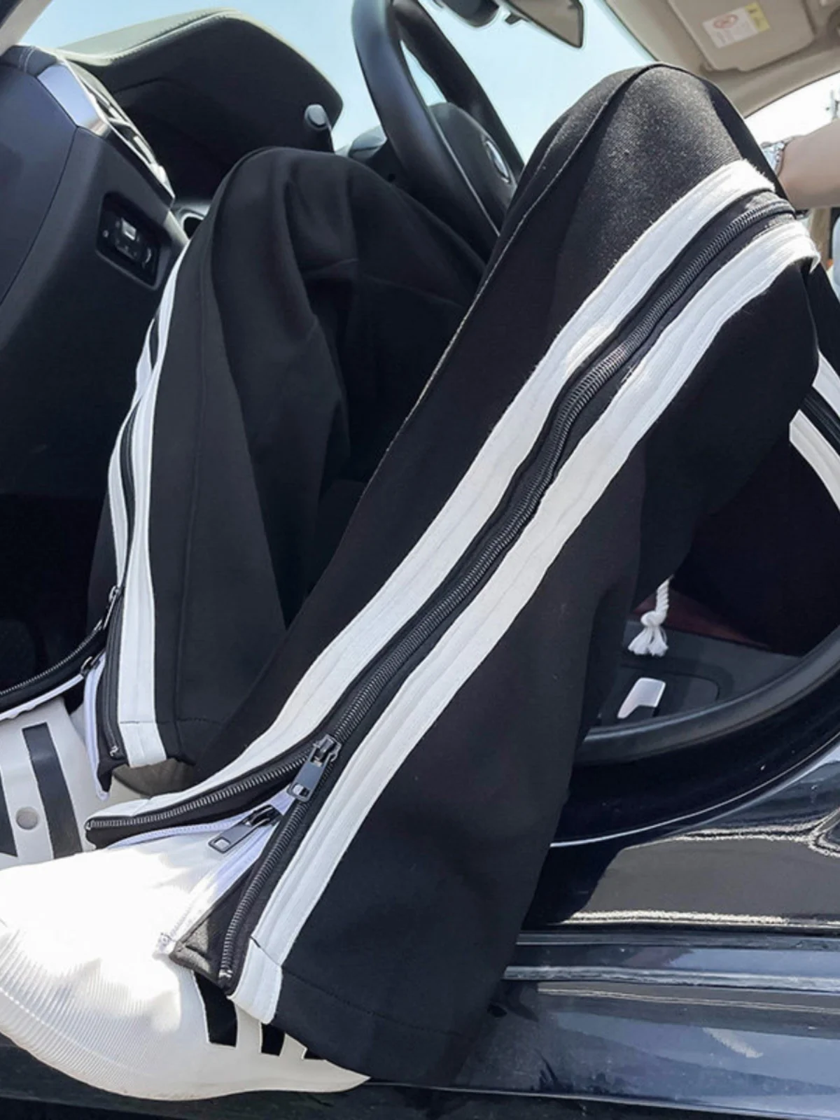 

Summer Thin Men's Casual Pants Stripe Design Zipper Trousers Drapey Straight Leg Wide Leg Micro Flared Pants Breathable