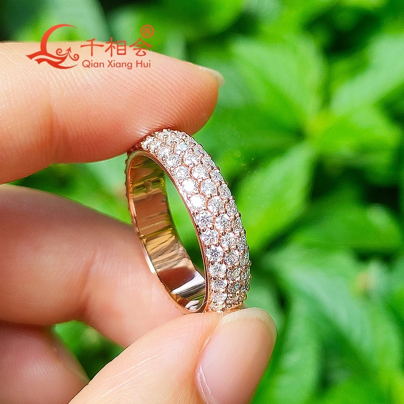 10k 14k 18k gold 1.7mm melee moissanite solid  three band ring  full stones Ring Jewelry Rings Engagement dating gift