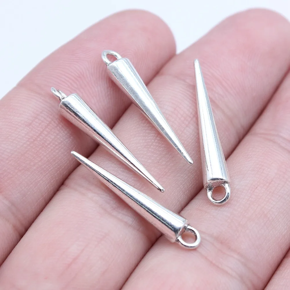 WYSIWYG 20pcs 4x25mm Antique Silver Color Cone Charms Pendant For DIY Jewelry Making Handmade Jewelry Craft Findings